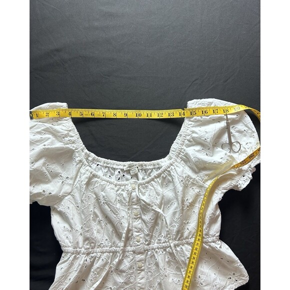 American Eagle Womens Small Eyelet Empire‎ Waist Puff Sleeve Crop White Top - Picture 3 of 7